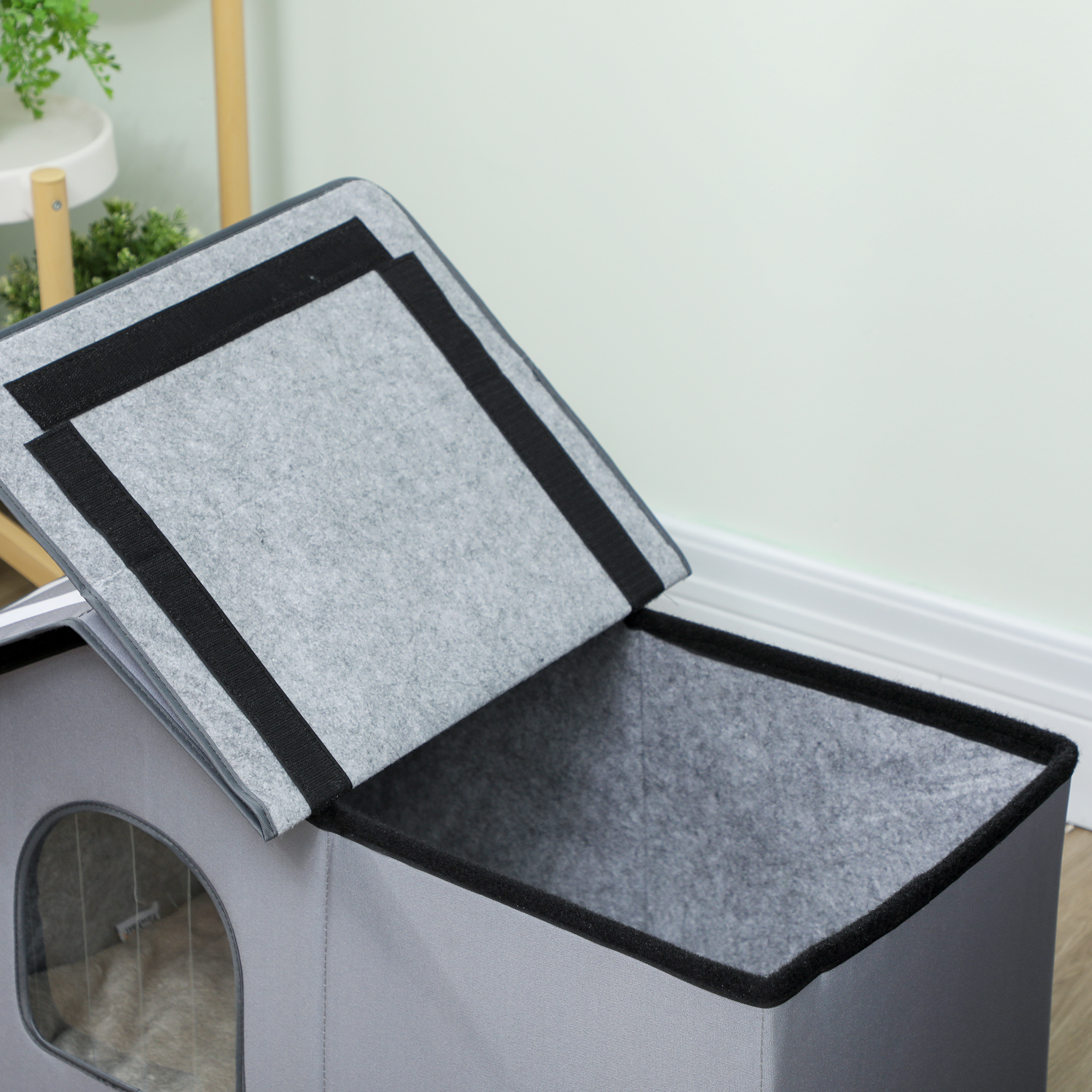 Outdoor Cat House, Weather Resistant Feral Cat Cave With Elevated Base And Cushion For Winter, Grey photo 3