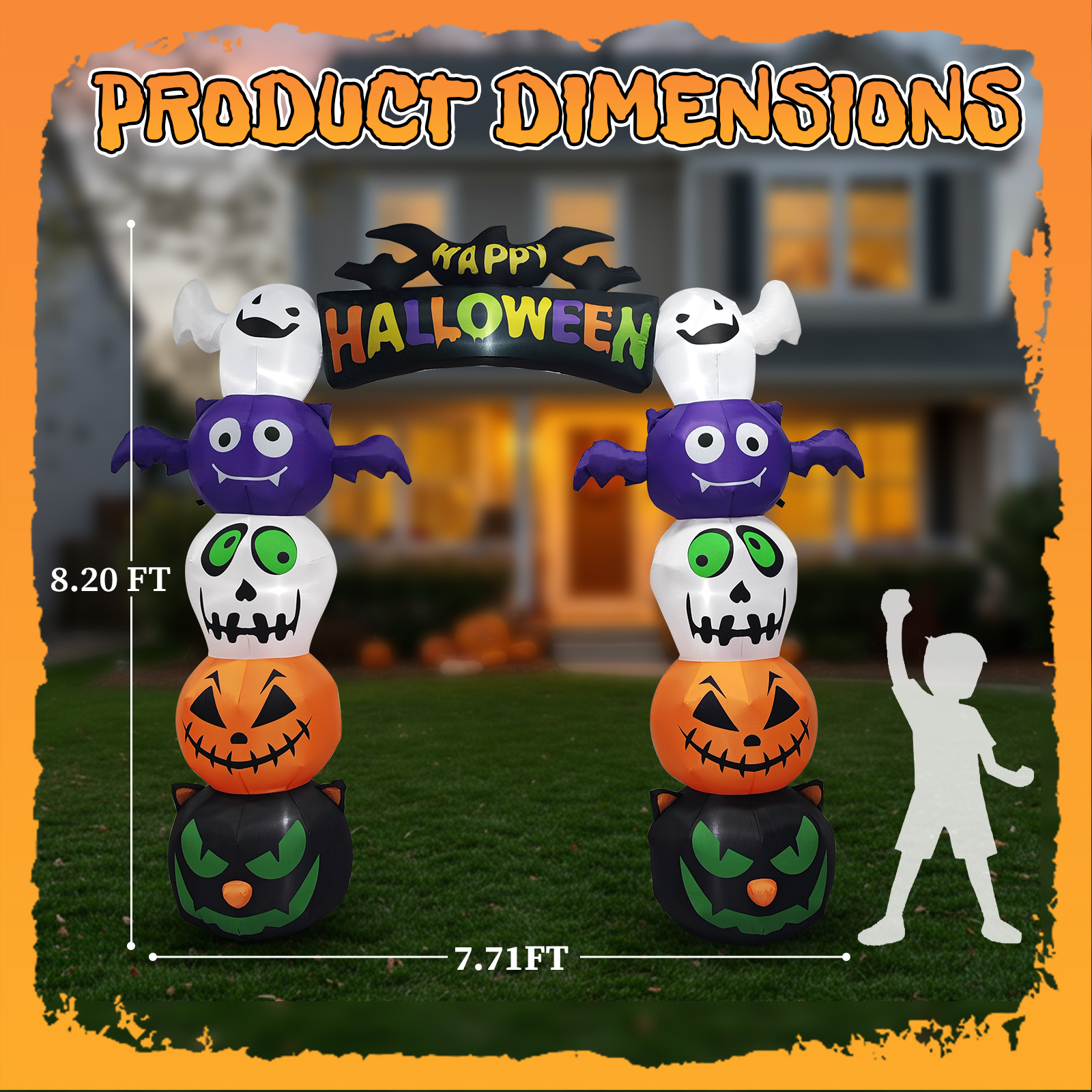 Replace 5233203 8.2 FT Cute Halloween Inflatables Pumpkin Archway Outdoor Decoration,Giant Blow Up Yard Arch Decorations With Built-in LED Lights For Holiday Party Front Yard Lawn Garden Decor photo 8