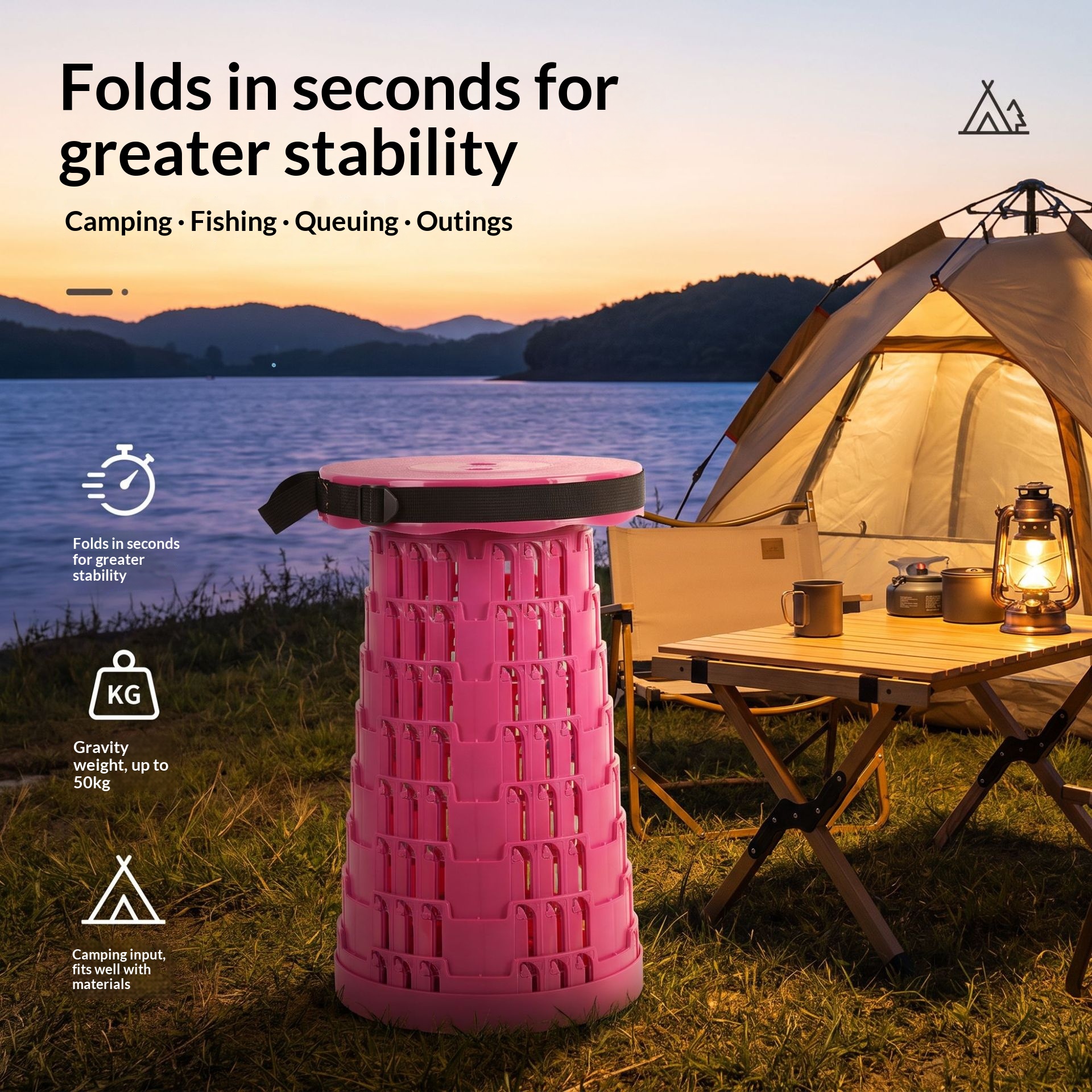 Sturdy And Portable Telescopic Folding Stool For Mountain Camping photo 1