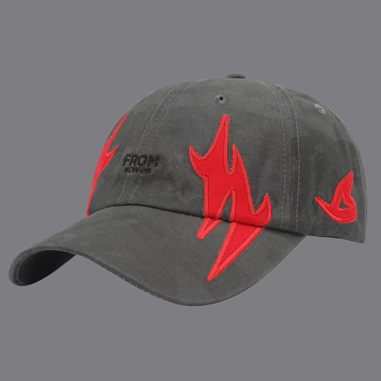 American-style Street Flame Embroidery Texture Baseball Cap, Men's And Women's Version, Washed And Aged Soft Top Brimmed Fedora Style Beanie, Suitable For Outdoor Use And Casual Wear photo 2
