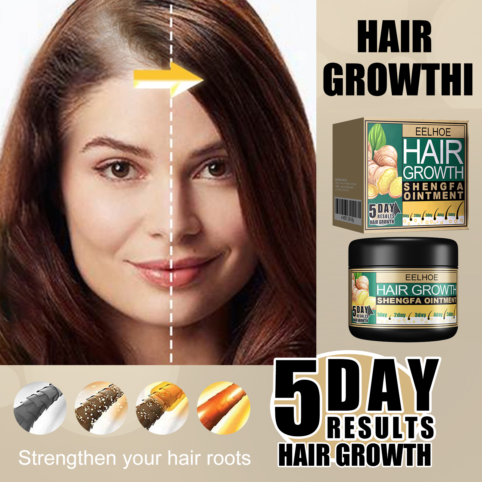 Ginger Hair Growth Ointment, Nourishing Scalp Care Cream For Thinning Hair, Anti Hair Loss Treatment With Ginger Root Extract photo 5