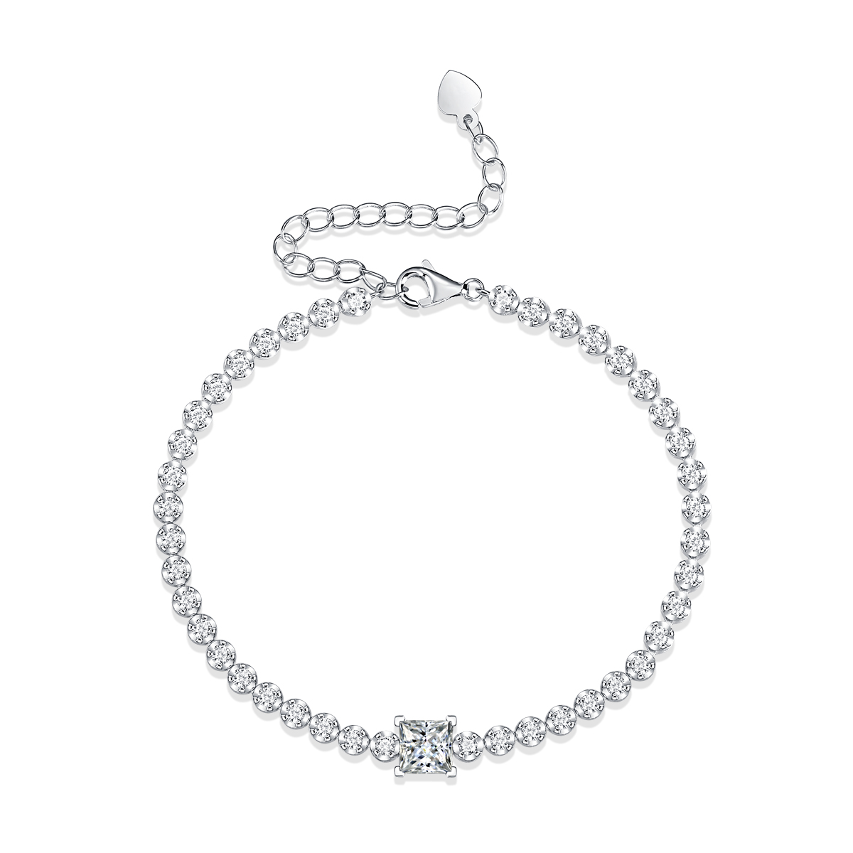 S925 Silver 1ct Princess Cut Moissanite Bracelet, 16&5cm Adjustable, D VVS1 GRA Certified photo 2
