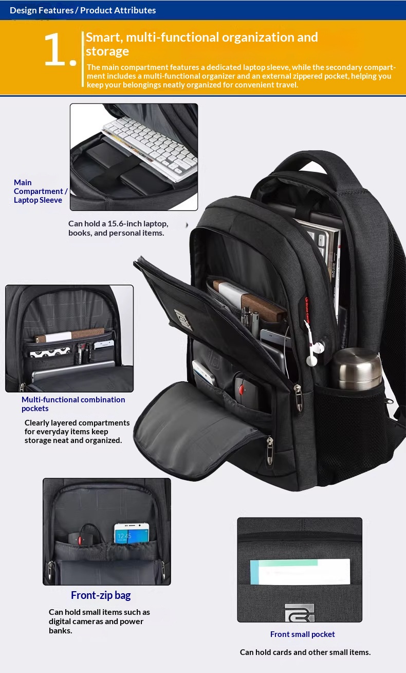 BC Men's Business Backpack Oxford Cloth Waterproof 16 Inch Large Capacity Multifunctional Computer Backpack Student Backpack Women's Blue Standard Edition16-in photo 5