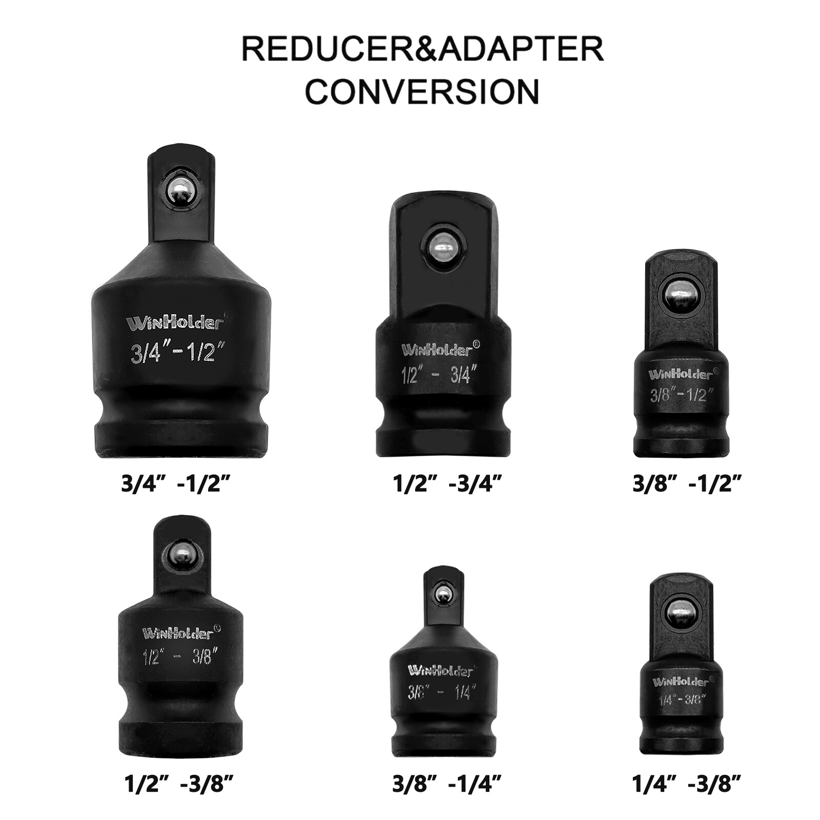 6Pcs Impact Adapter Reducer Socket Converter Set 3 4  1 4 3 8  Female To Male photo 6