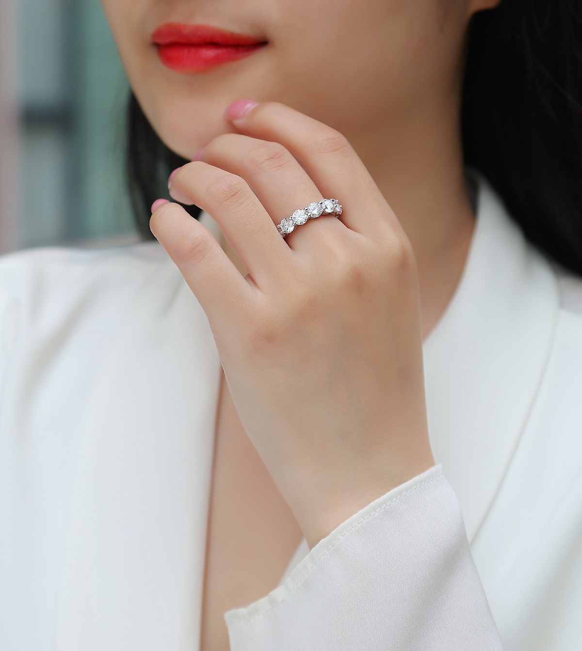 S925 Silver 3.5g Platinum Plated Moissanite Eternity Ring, 5.0mm 13pcs D VVS1 Band, GRA Certified US 5-9 photo 3