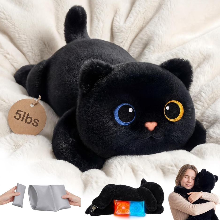 Weighted Black Cat Plush Stuffed Animal, Heatable & Coolable Weighted Plush Toy, Soft Comfort Cat Pillow For Relaxation, 2-5 Lbs photo 1