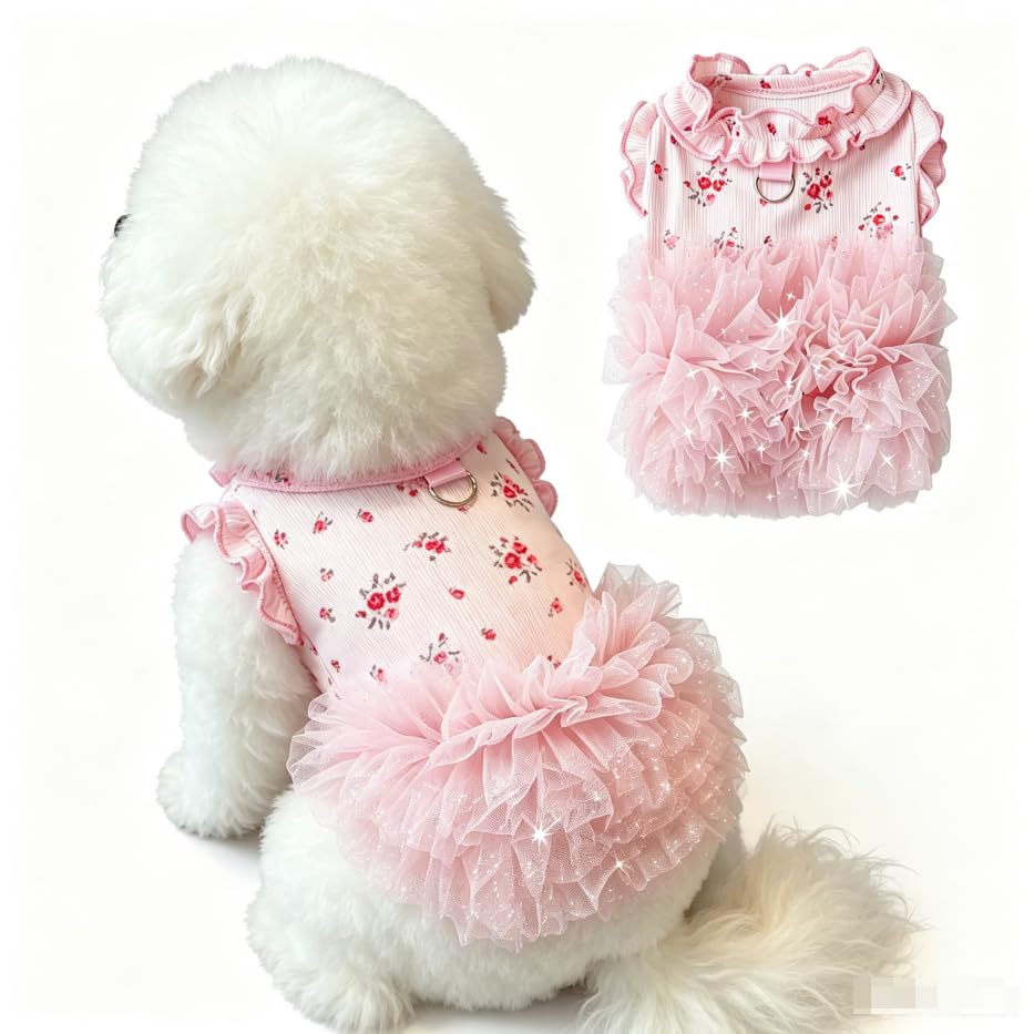 Dog Dresses For Small Dogs Girl,Floral Dog Tutu Dress,Pet Clothes For Puppy Small Cats Cute Dog Princess Skirt For Female Pet Birthday Party Outfit photo 1