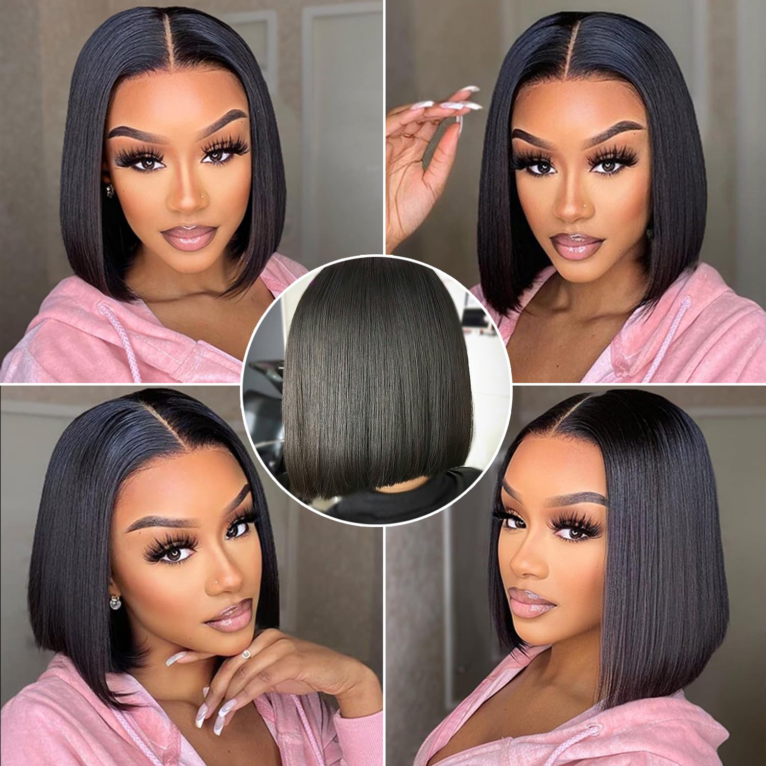 13x4x4 Straight Bob Human Hair Lace Front Wig, Natural Color,Density, 16 Inches photo 4