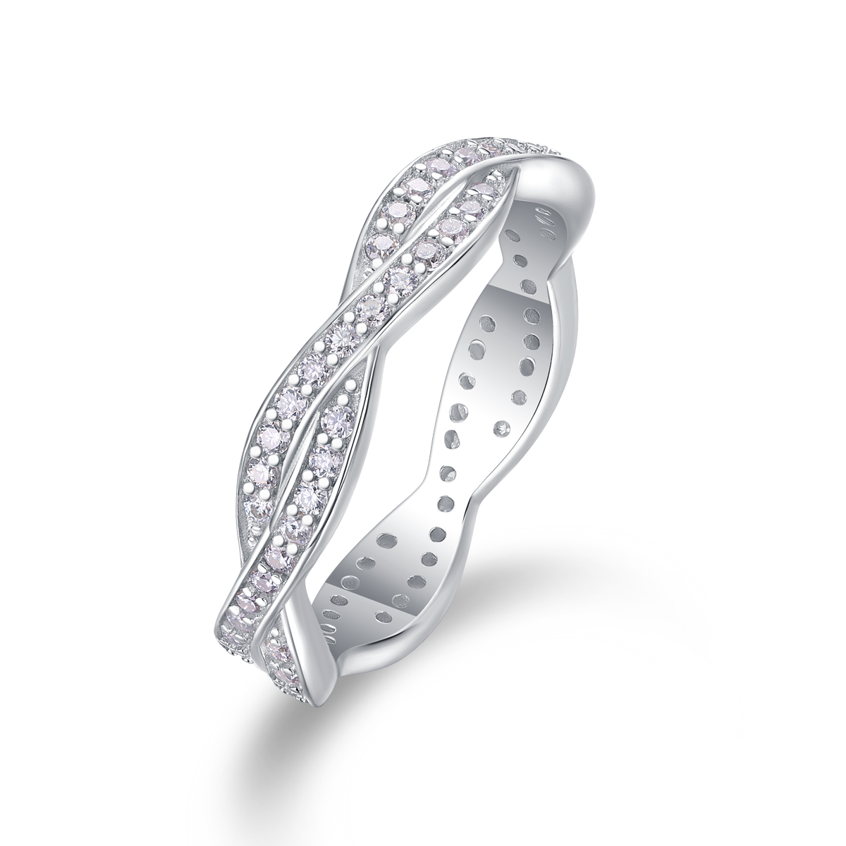 S925 Silver 3.2g Platinum Plated Moissanite Ring, 4.36mm Twisted Pave Band, GRA Certified US 5-9 photo 1