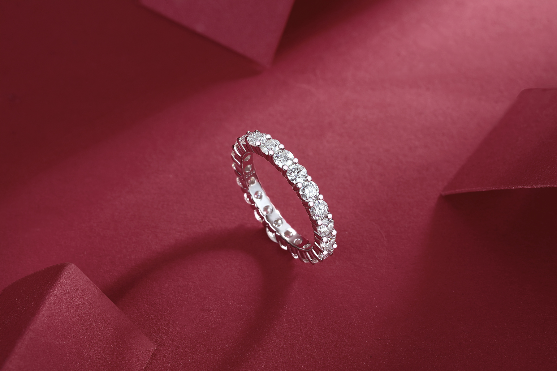 S925 Silver 2.1g Platinum Plated Moissanite Eternity Ring, 3.0mm 19pcs D VVS1 Band, GRA Certified US 5-9 photo 8