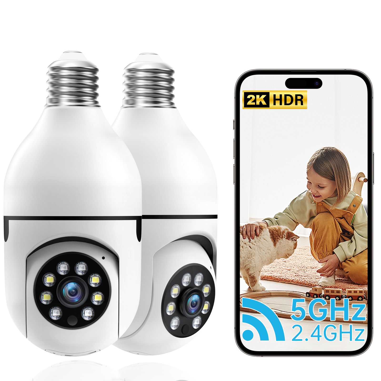 WiFi Indoor E27 Network Security Camera 2K Light Bulb Colorful Smart Home Full HD IP Camera 2pcs Set Camera photo 1