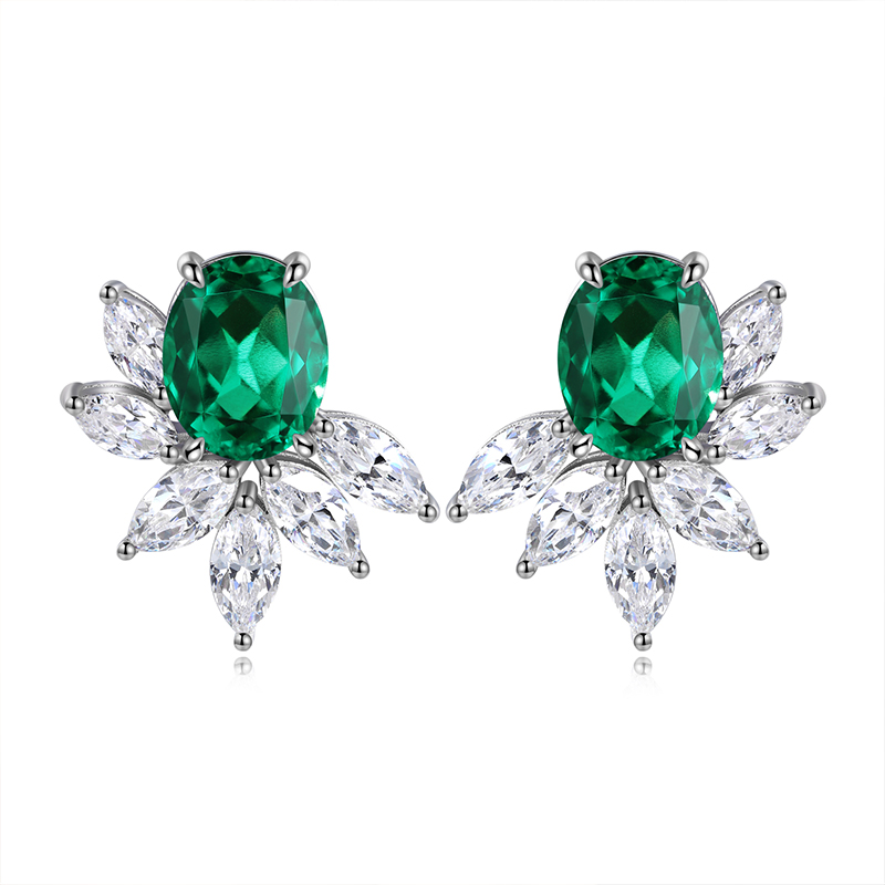 S925 Silver 7.3g Lab Created Gemstone Earrings, 10x8mm Multi-Color Flower Studs, Ruby Sapphire Emerald Paraiba photo 4