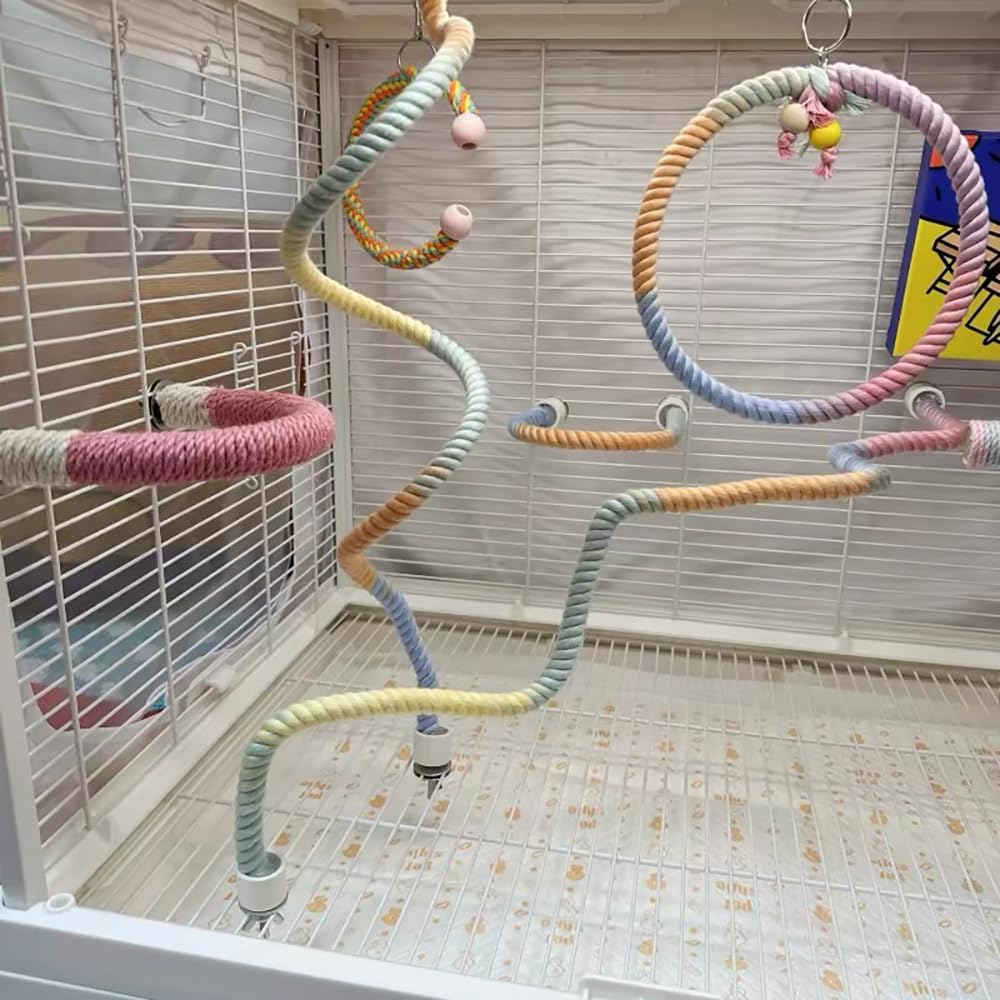 Gradient Colorful Bird Rope Perch Stand For Bird Cages Bendable Climbing Rope Cage Accessory Toy For Cockatiel Parakeet Sugar Glider photo 3