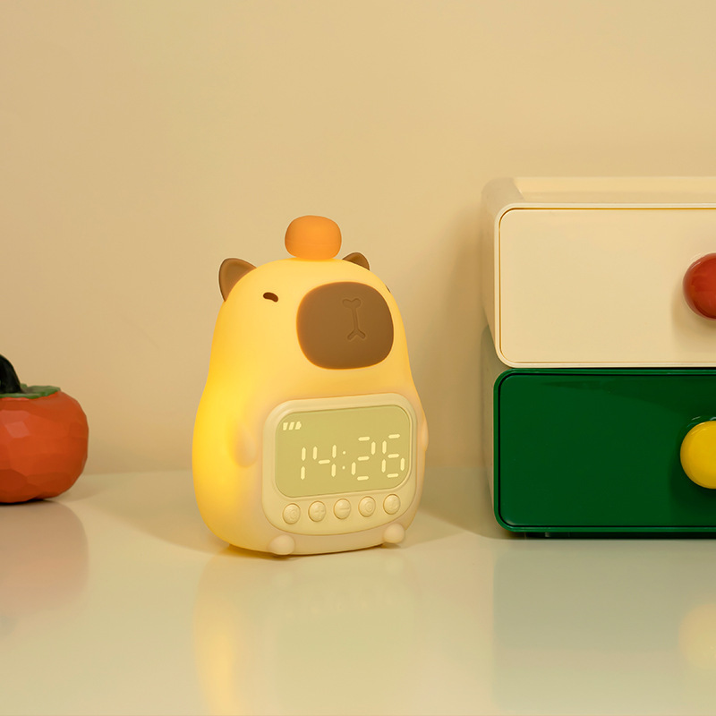 Popular Capybara Silicone Alarm Clock Night Light, Rechargeable Dimmable Tap Control LED Lamp photo 1