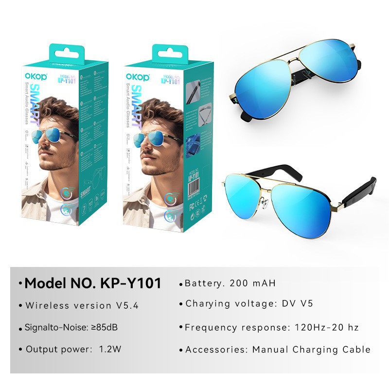 KP-Y101 Smart Bluetooth Glasses Waterproof Sweatproof Bluetooth Headset Voice Calls Blue Light Blocking Air Conduction In Stock photo 6