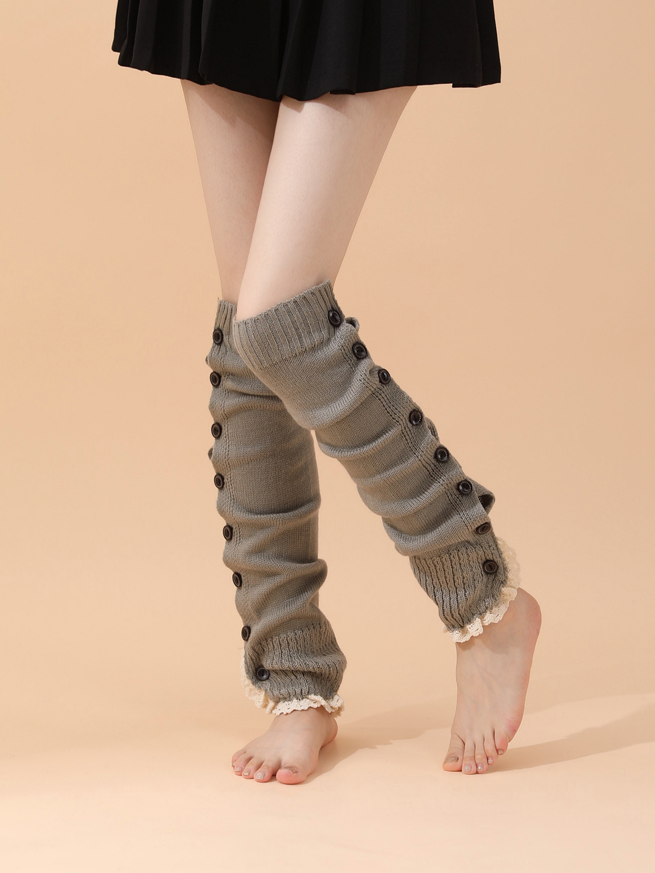 Girls Knitted Leg Warmer Socks Button Design Crochet Knit Boot Covers Fashion Women Lace Cuffs Button Down Socks photo 3
