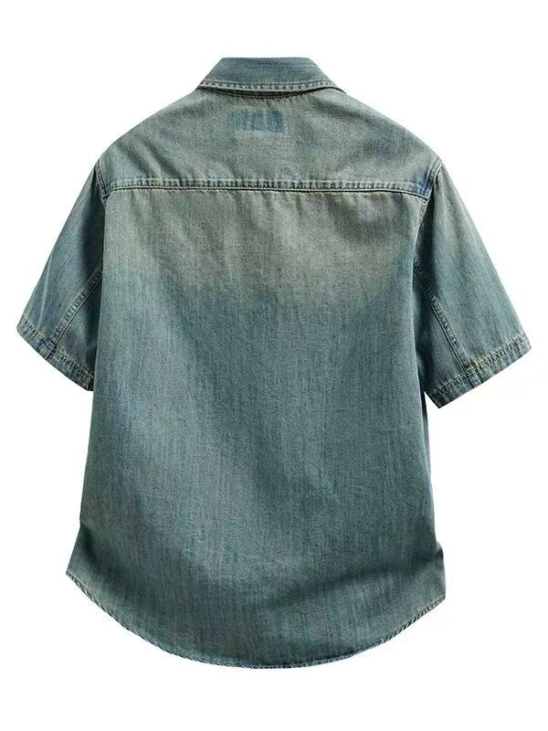 US Local Stock Men's Short Sleeve Denim Shirt Light Wash Relaxed Fit Casual Jean Overshirt photo 6