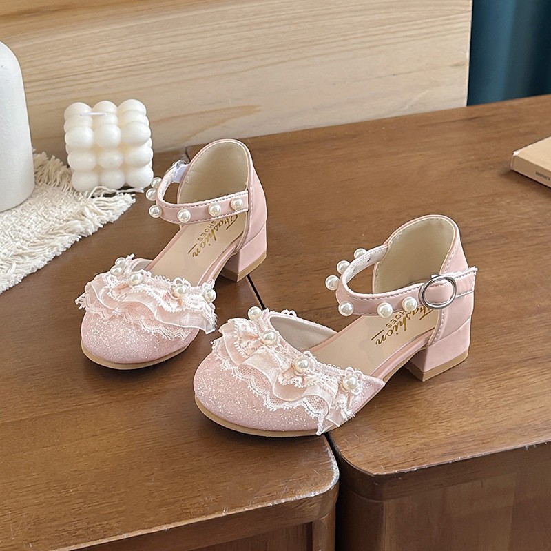 2026 New Girls Princess Sandals, Kids Pearl Closed-Toe Low Heel Shoes, Soft Sole Performance Dance Shoes For Little Girls photo 3