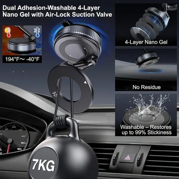 Magnetic Car Phone Holder With Strong Vacuum Suction Cup, Foldable Dashboard Mount, Compatible With All Smartphones And Vehicles photo 6