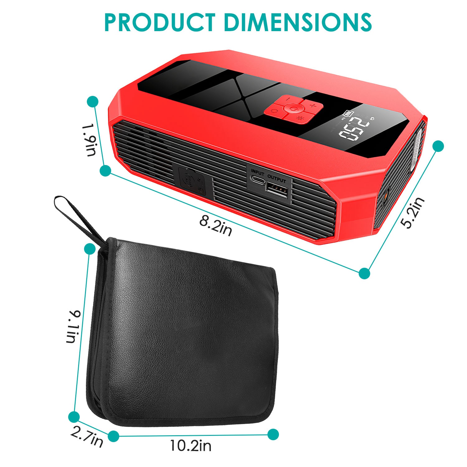 1Pc Portable Car Jump Starter Air Compressor 1500A 400PSI Car Battery Charger Jump Starter Power Bank LED Flashlight Digital Tire Inflator For 4.0L Gasoline Or 2.0L Diesel Engine photo 8