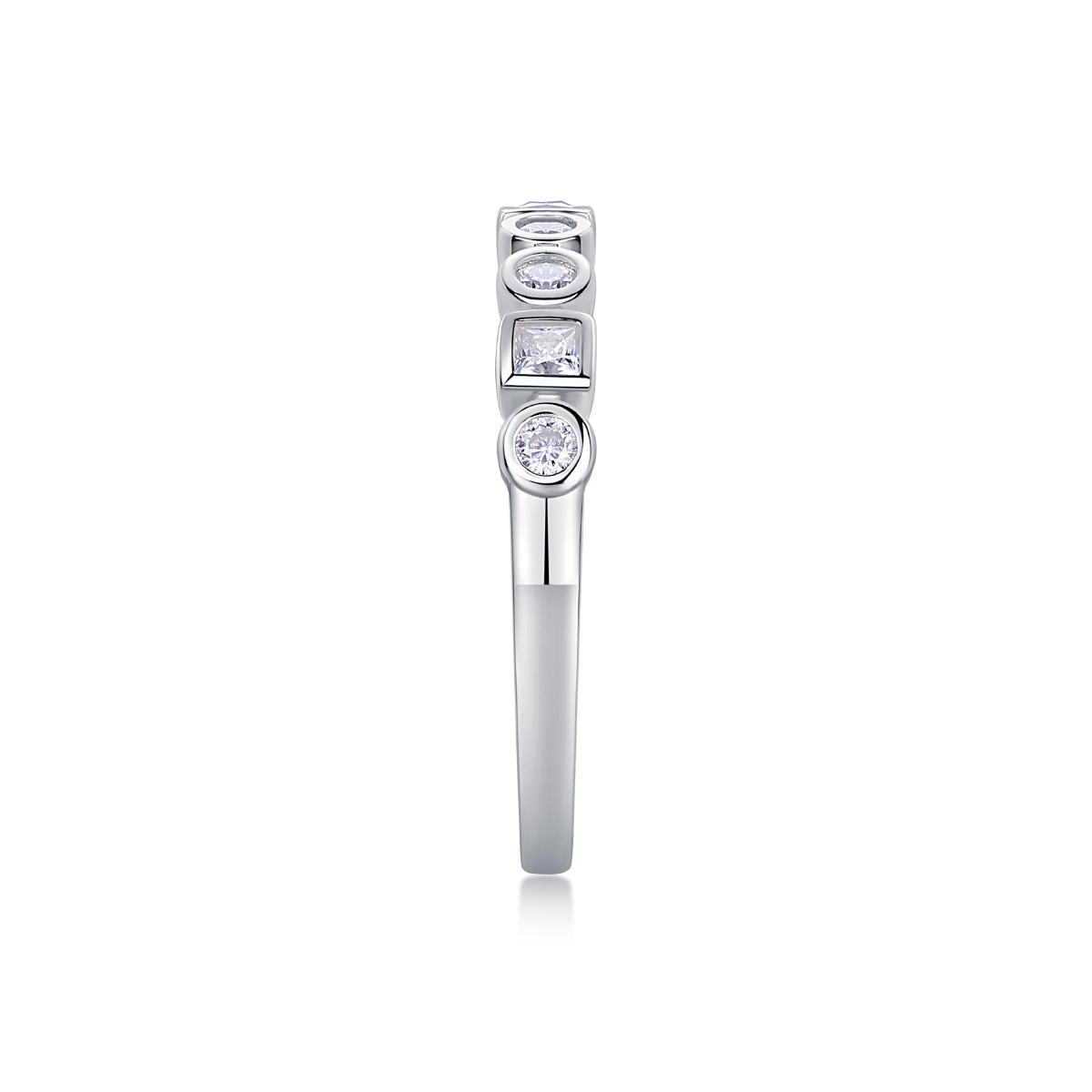 S925 Silver 2.0g Platinum Plated Moissanite Ring, Alternating Round & Square Bezel Set Half Eternity Band, GRA Certified US 5-9 photo 5