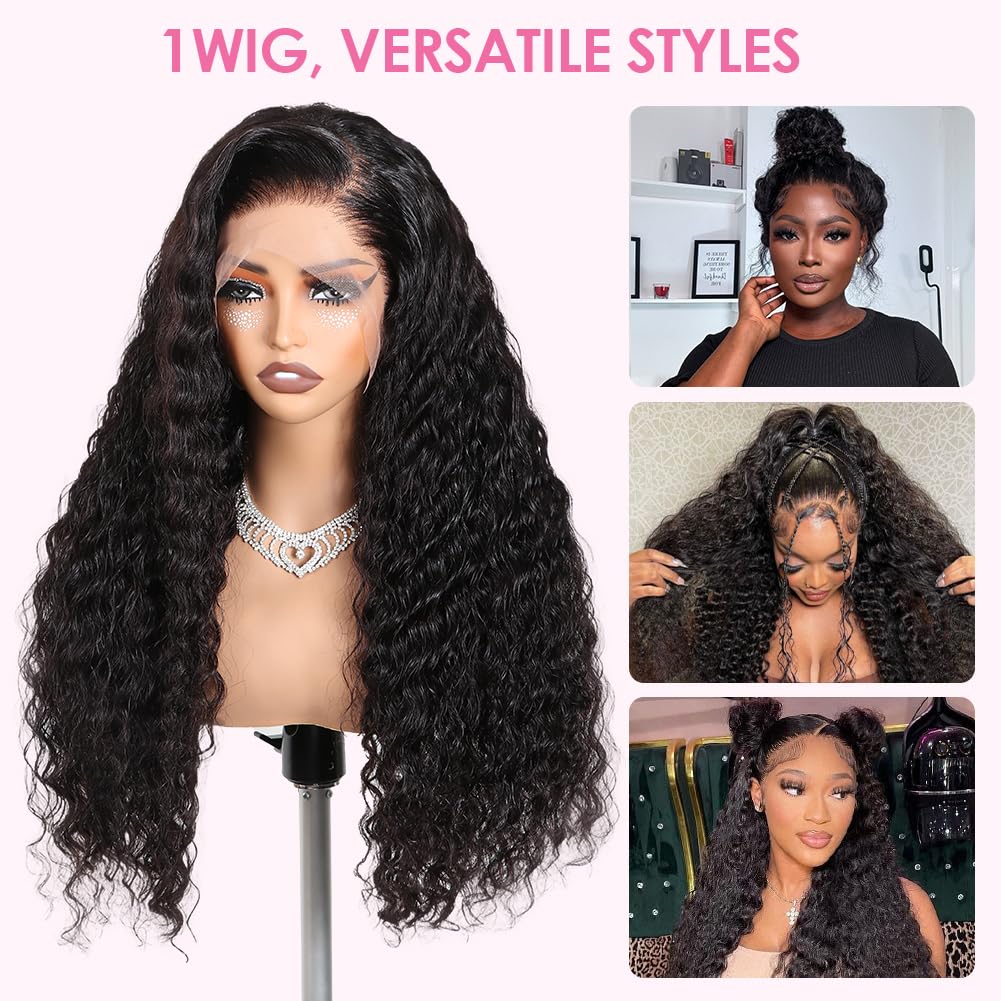 360 Lace Water Wave Human Hair Wig, Natural Color, Density photo 2