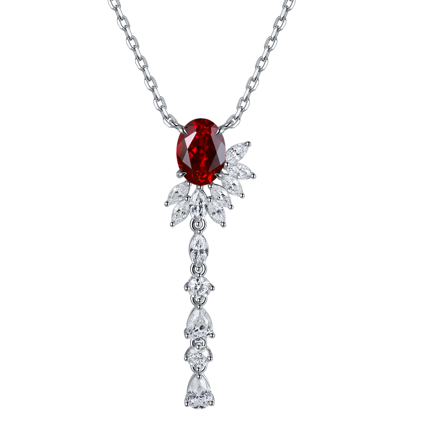 S925 Silver 4.3g Lab-Created Ruby Paraiba Lariat Necklace, 6.5x9mm, 40&5cm photo 1