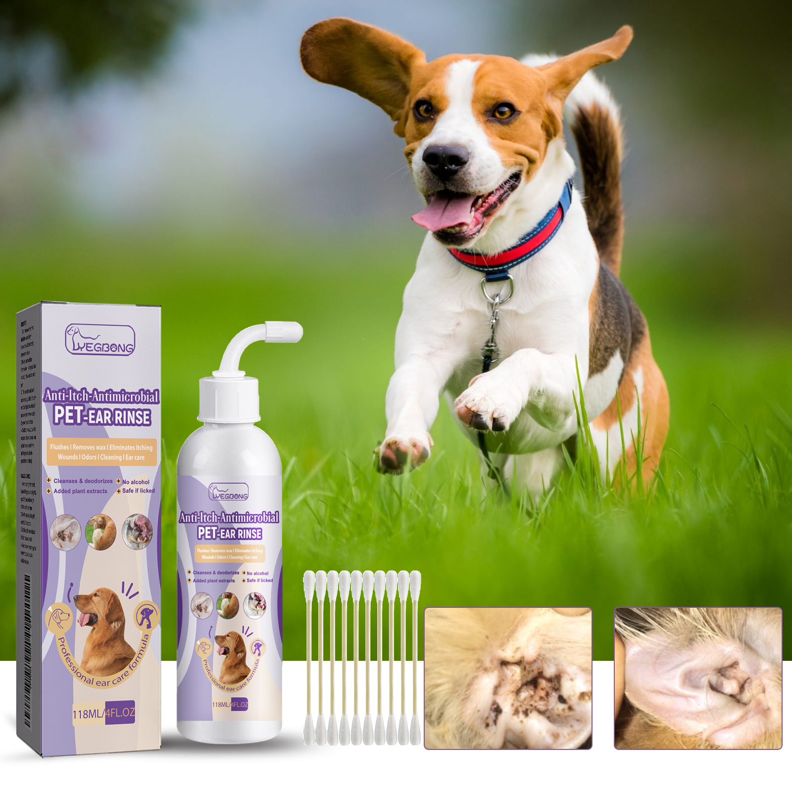 Pet Ear Cleanser 118ml 1box-10pcs 1bag Cotton Stick photo 2
