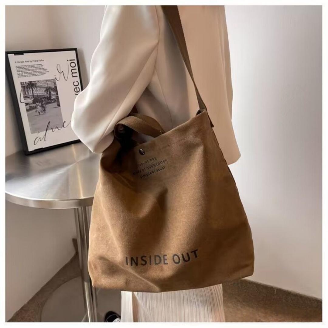 Thick Canvas Large Capacity Lightweight Tote Bag Retro Diagonal Cross Canvas Bag - Brown Out photo 2