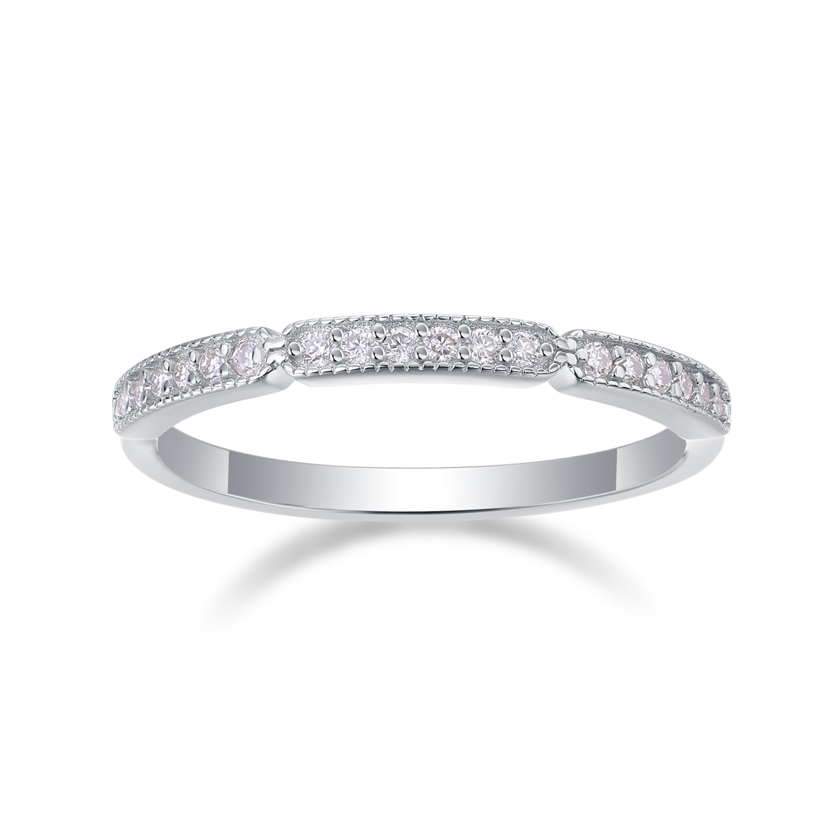 S925 Silver 3.4g Platinum Plated Moissanite Ring, 2.0mm 30pcs D VVS1 Micro Pave Band, GRA Certified US 5-9 photo 4