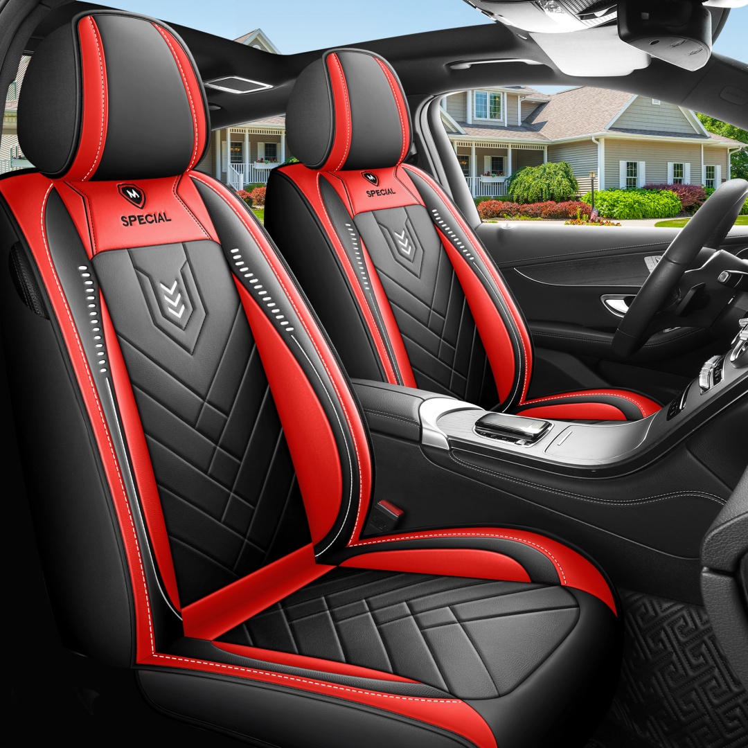 Sport Rocket Design Racing Car Seat Covers Red Black PU Leather Full 5-Seat Set Breathable Wearproof Universal Automotive Seat Cushion Protectors photo 6