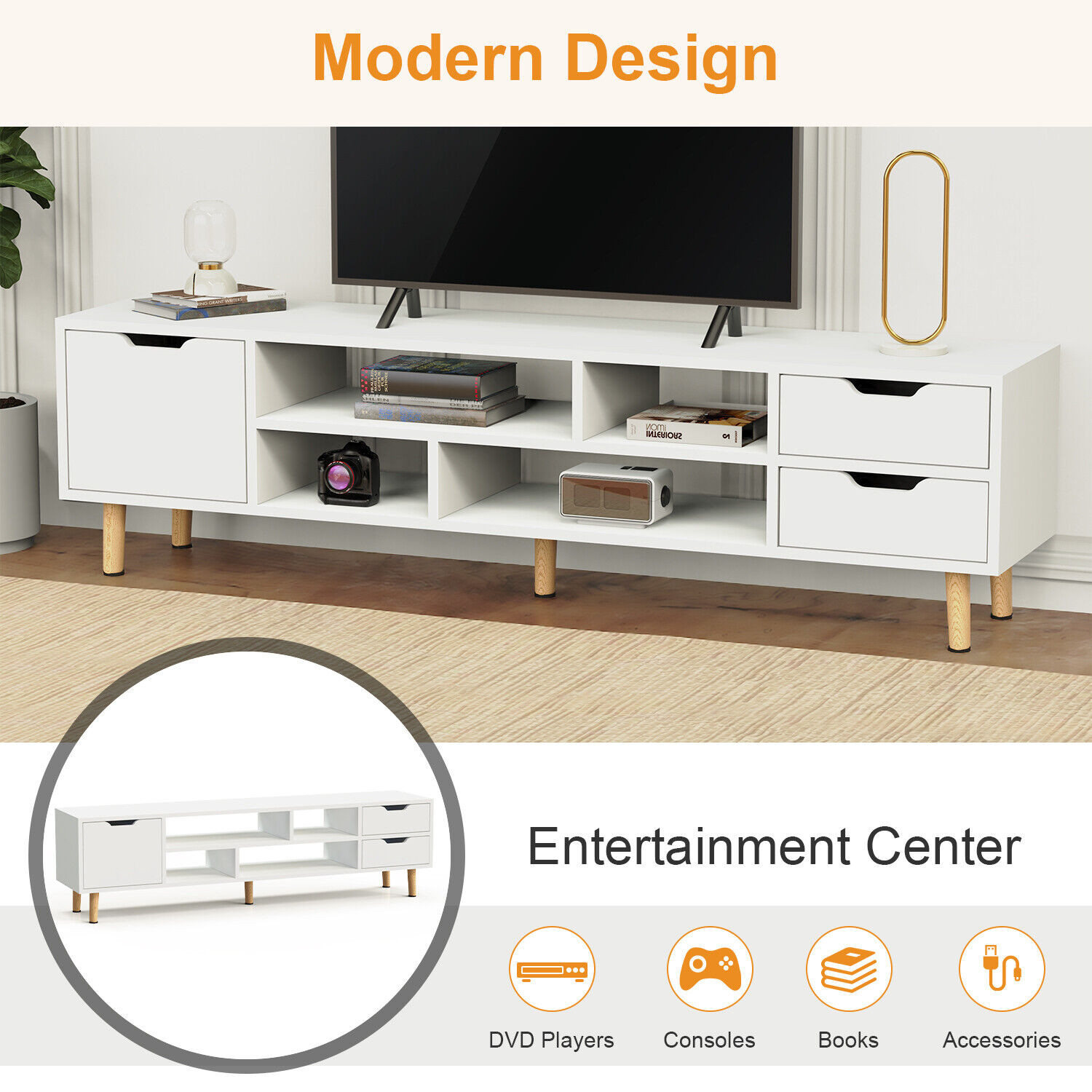 140cm High Gloss Floating TV Unit Cabinet Wall Mounted Stand With LED Cupboard photo 5