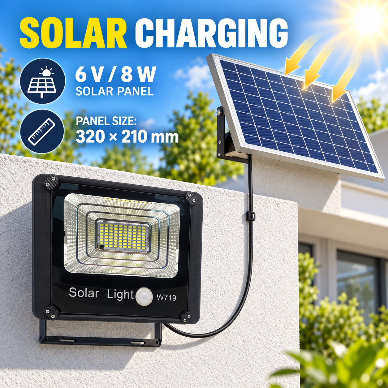 Solar Powered Motion Sensor LED Work Light 80W 5000mAh For W719 Remote Control Street Battery photo 8