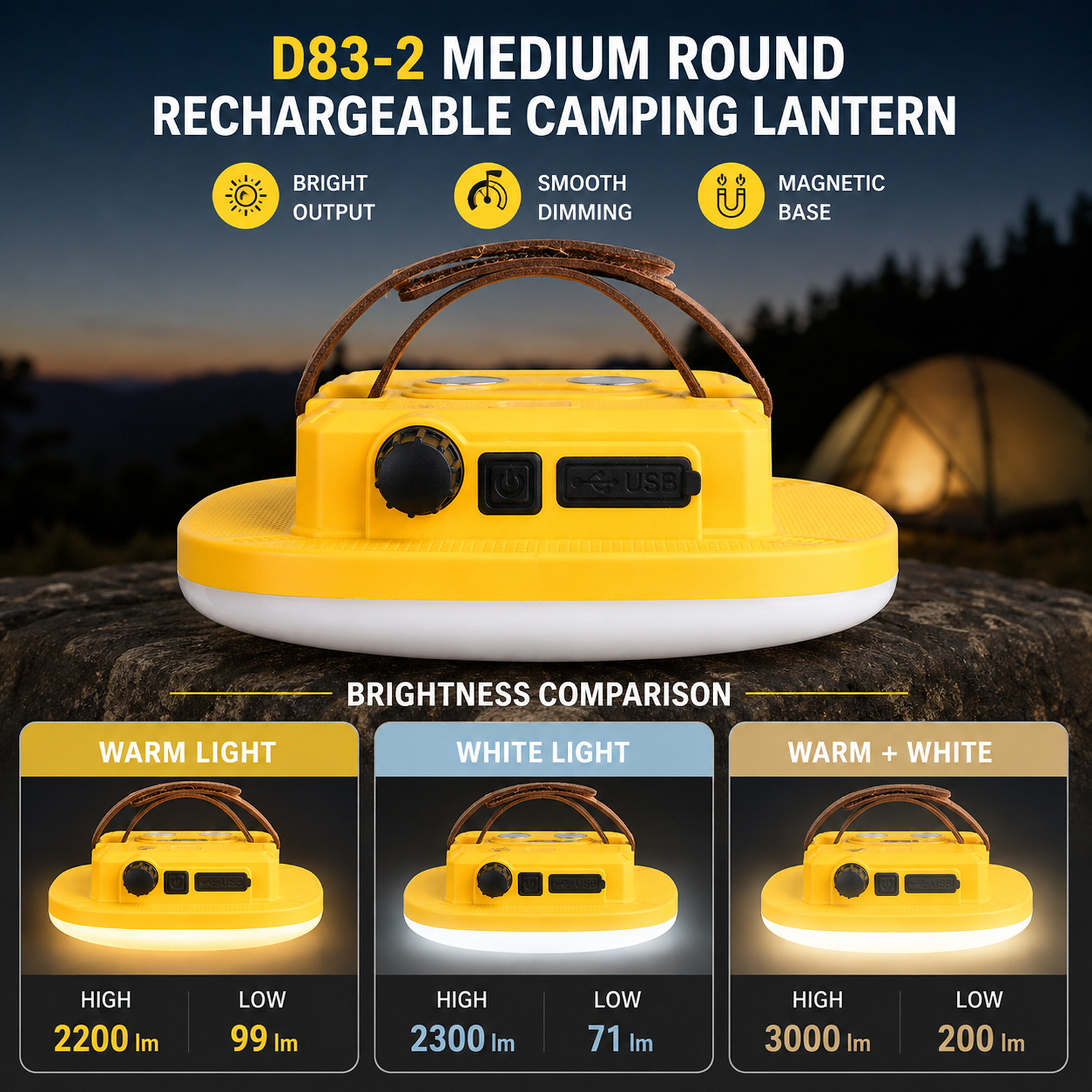 D83 2 Camping Lantern 4500mAh Magnetic Mount Hanging Hook Stepless Dimming Type C For Outdoor photo 2