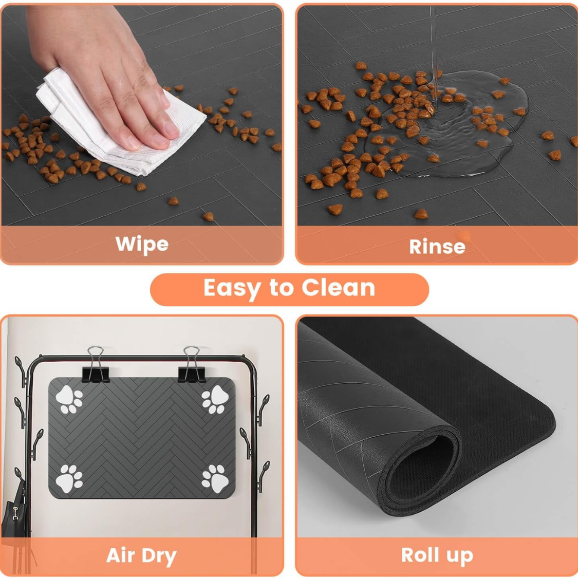 Absorbent Pet Feeding Mat 20x12 Inch, Waterproof Rubber Backing, Dark Gray Striped photo 4
