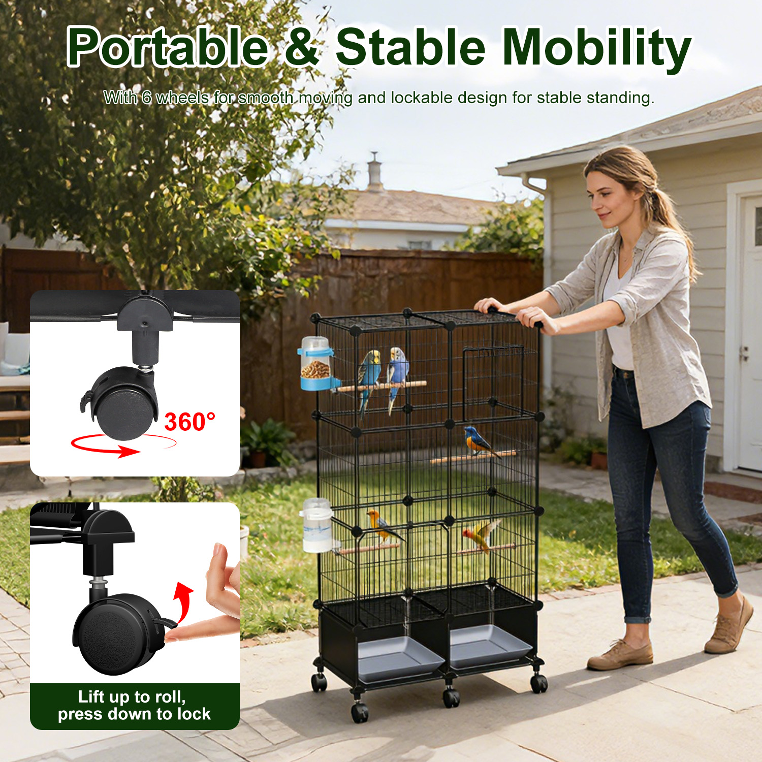 1Pc  46in Bird Cage Spacious Indoor Pet Bird House With 4 Wooden Perches 2 Slide-Out Tray 2 Water Bottle Feeder Lockable Wheels For Parrot Parakeets Cockatiel Lovebird Small Mid-Sized Birds photo 1