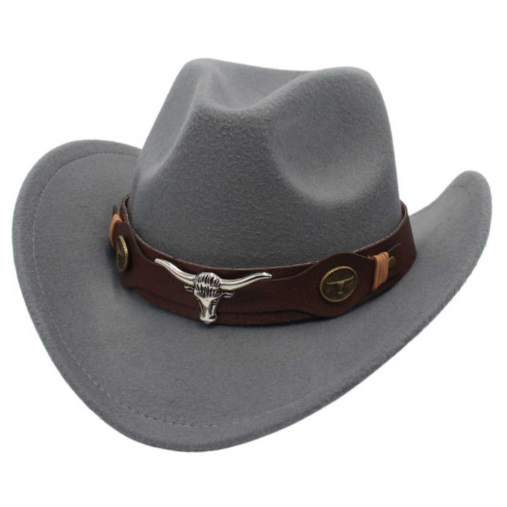 National Style Bull Head Decoration Western Cowboy Hat Retro Fashionable Belt Buckle Wide Brimmed Felt Hat For Outdoor Camping, Travel Photography, Outfit. Hat photo 4