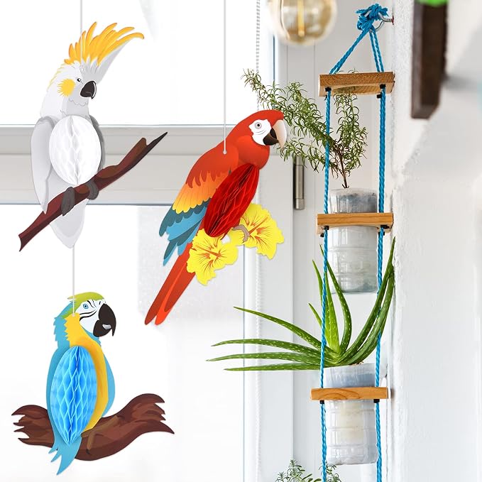 6-Piece Tropical Parrot Honeycomb Paper Birds Hawaiian Luau Beach Summer Party Decorations photo 2