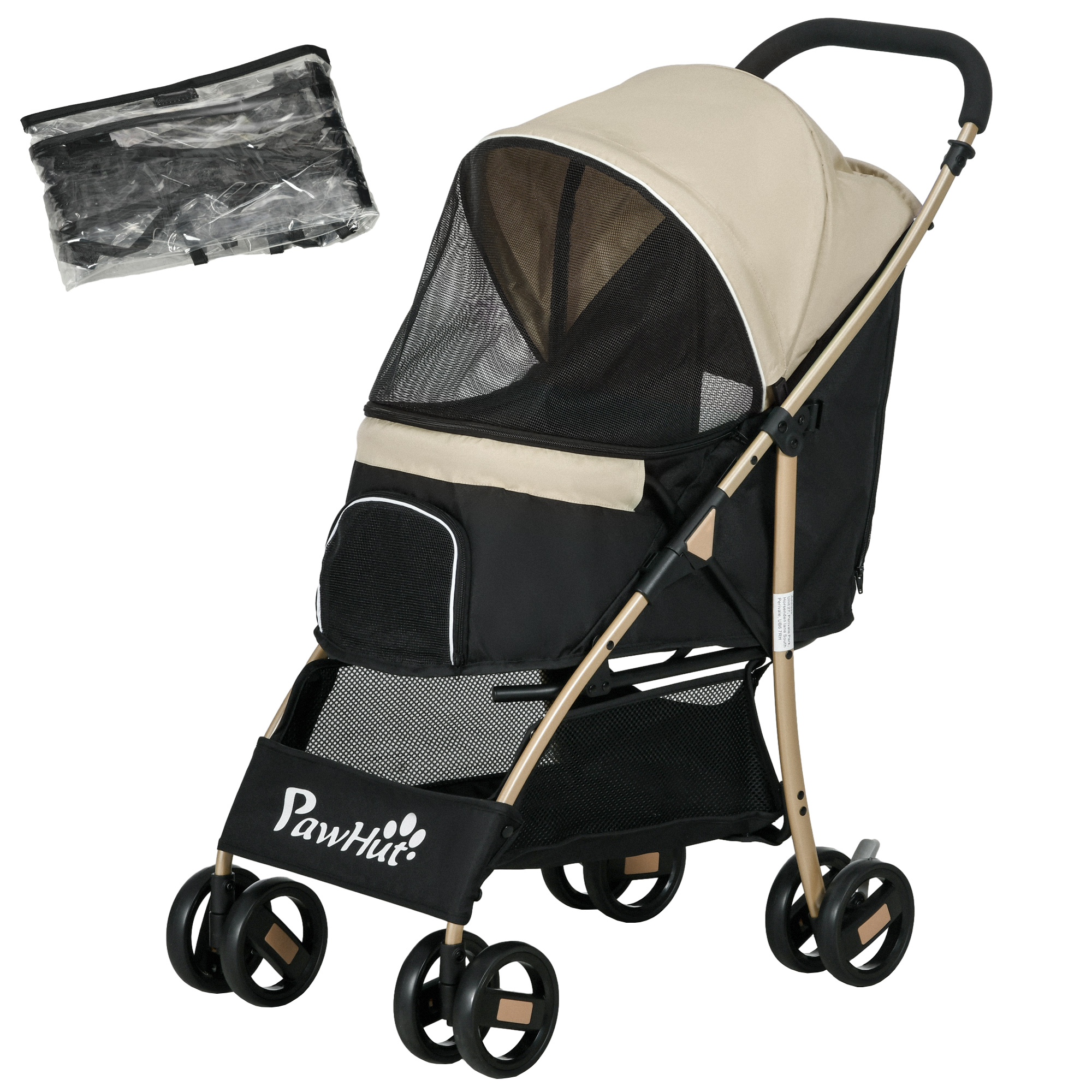 Pet Stroller For Small And Miniature Dogs, With Rain Cover - Khaki photo 6