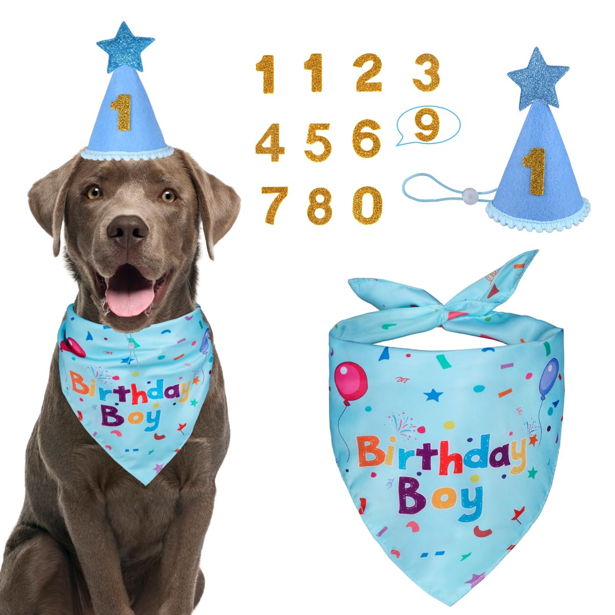 Dog Birthday Party Supplies,Dog Birthday Bandana,Dog Birthday Hat  Dog Birthday Decorations,Dog Boy Girl Birthday Party Hat With Numbers For Large Medium Small Dogs Pet,Soft,Breathable photo 1