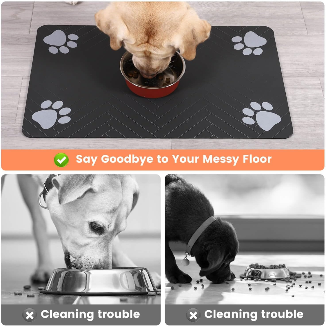 Absorbent Pet Feeding Mat 20x12 Inch, Waterproof Rubber Backing, Dark Gray Striped photo 5