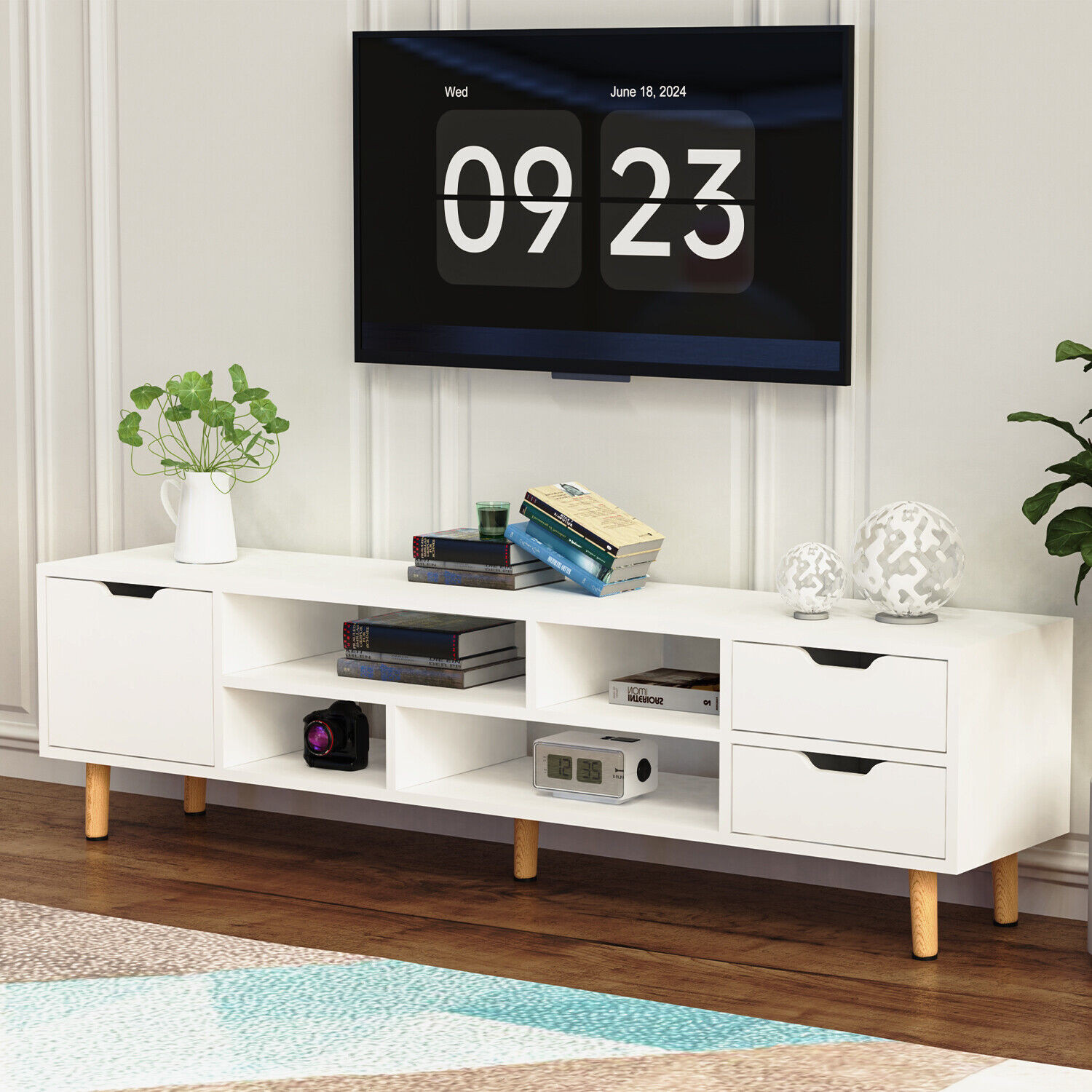 140cm High Gloss Floating TV Unit Cabinet Wall Mounted Stand With LED Cupboard photo 1