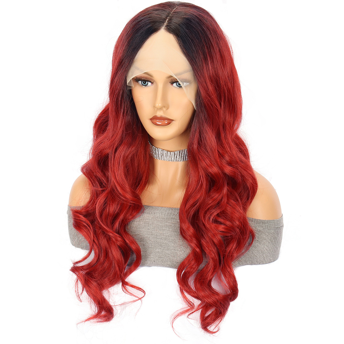 Red Large Wave Long Curly Hair Chemical Fiber Head Cover photo 5