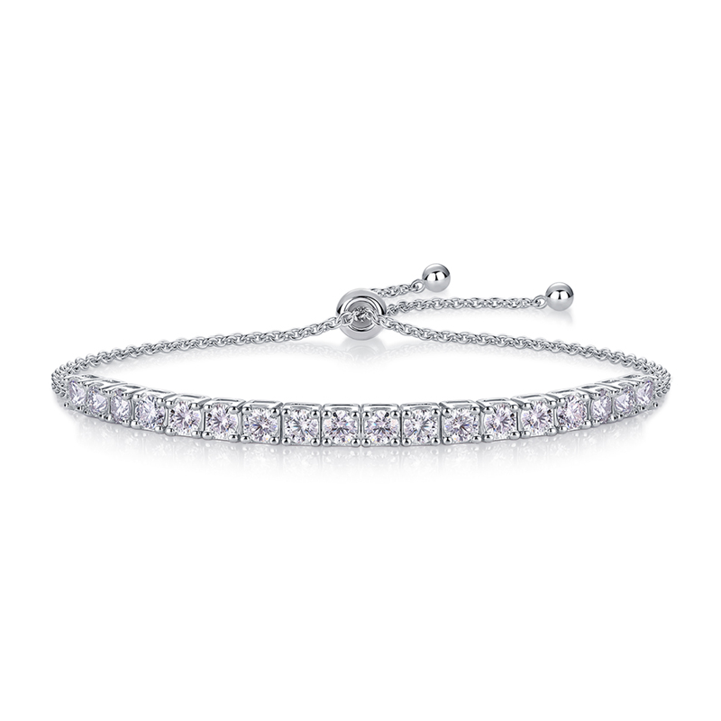 S925 Silver Adjustable Tennis Bracelet, 3-5mm D VVS1 Moissanite, 19cm, GRA Certified photo 2