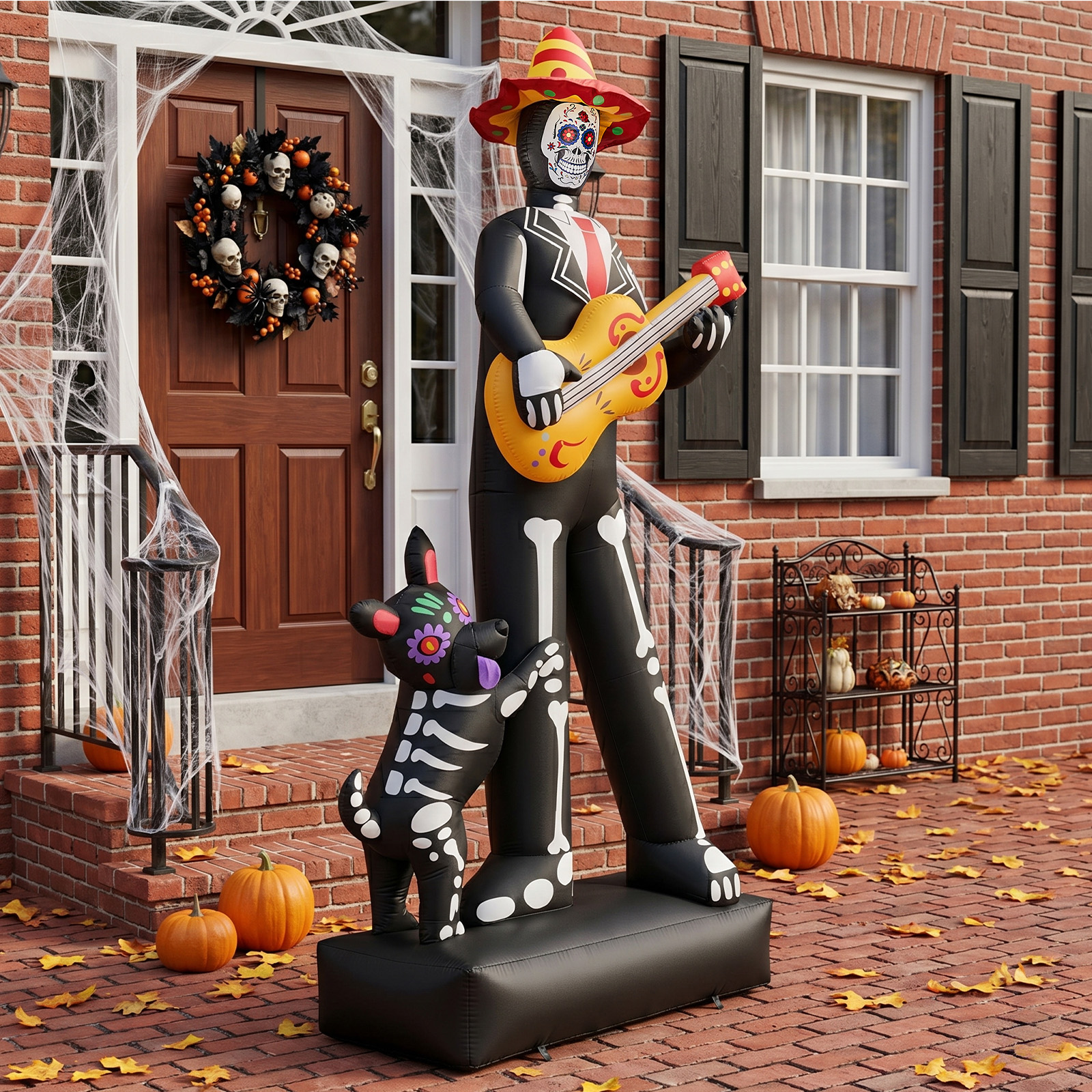7.3ft Ghostly Musician With Dog,6 LEDs,Black,White,Orange,Halloween Inflatable Decoration,1500mA,12V,US Standard photo 1