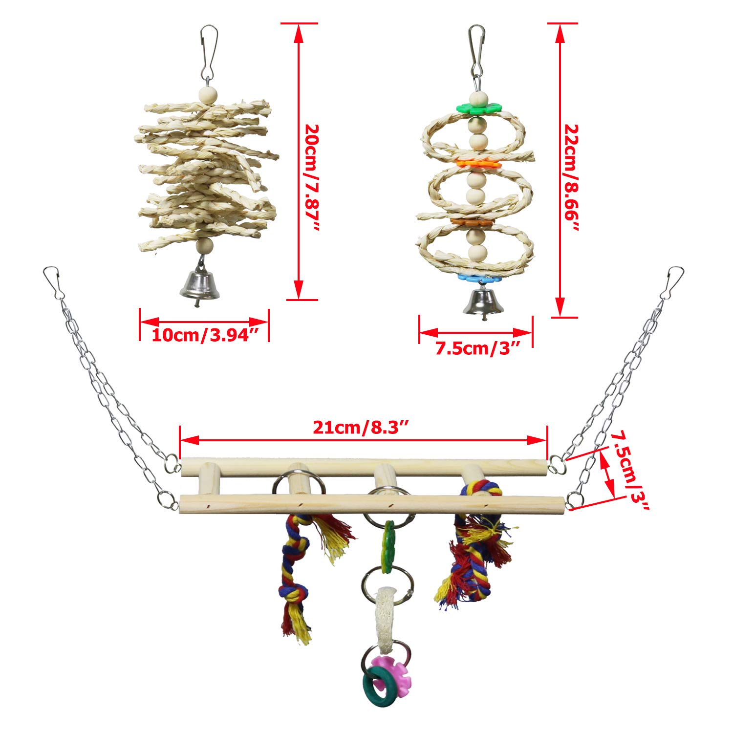 7 Pack Bird & Parrot Toys, Bird Cage Toys For Conures, Wood Chew Set Natural Wood, Bird Toys & Conure Toys, Climbing & Hanging Play, Hammock Rest, Corn Leaves & Luffa, Parakeets & Cockatiels photo 2