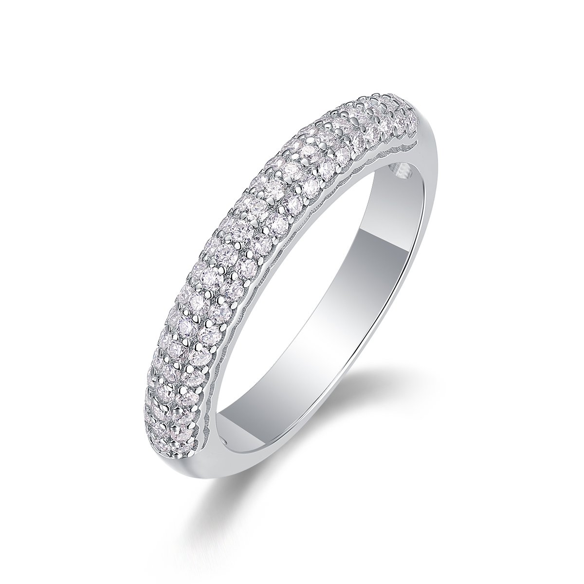 S925 Silver 3.3g Platinum Plated Moissanite Ring, 4.0mm 63pcs D VVS1 Micro Pave Band, GRA Certified US 5-9 photo 1