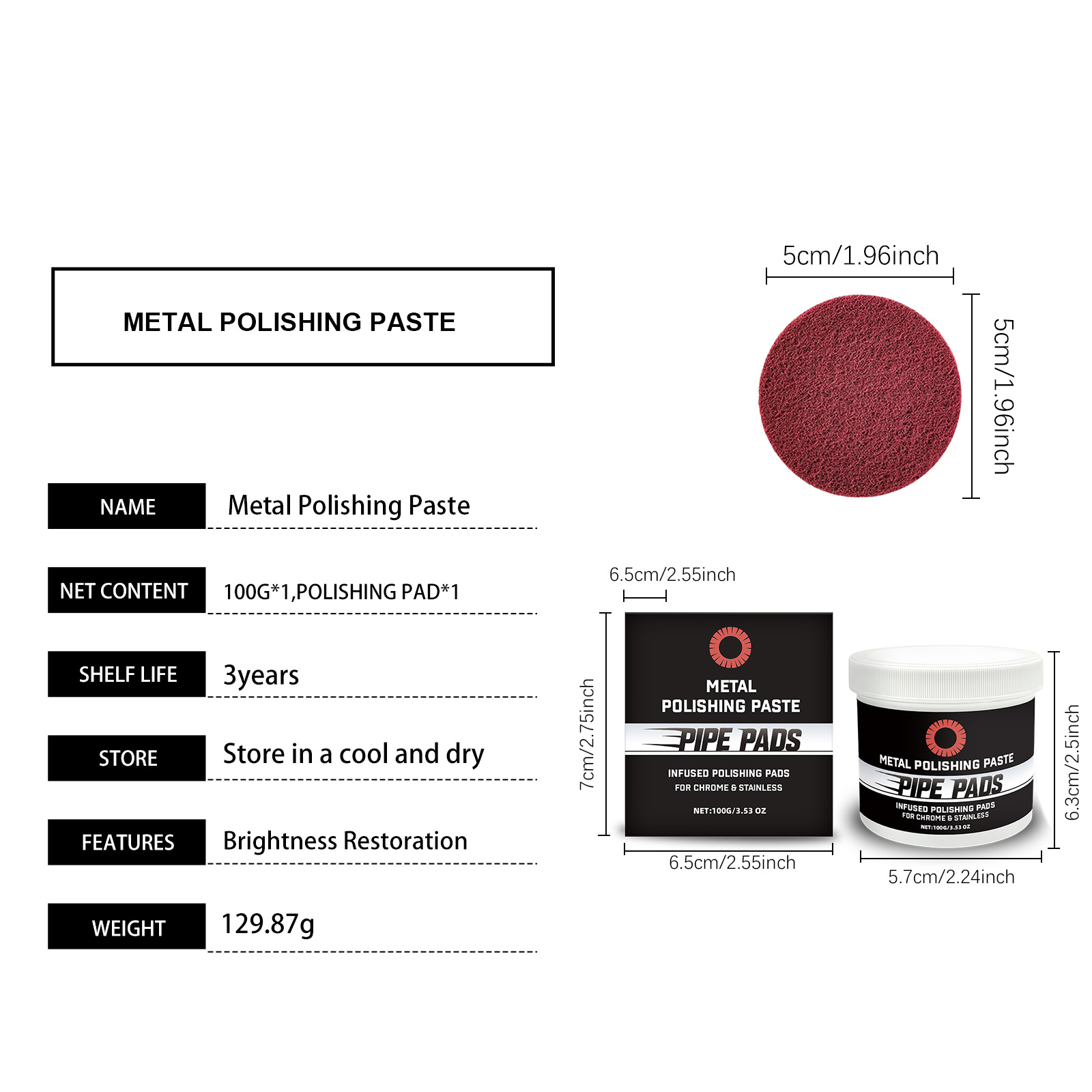 Metal Polishing Care Kit 1 00g Bottle-1 Sponge Pad 1Box photo 2