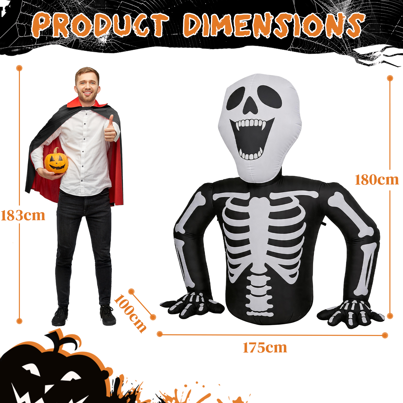 6ft Half-Skull Inflatable Decoration With 3 LED Lights,Black And White,1000mA,12V US Standard photo 6