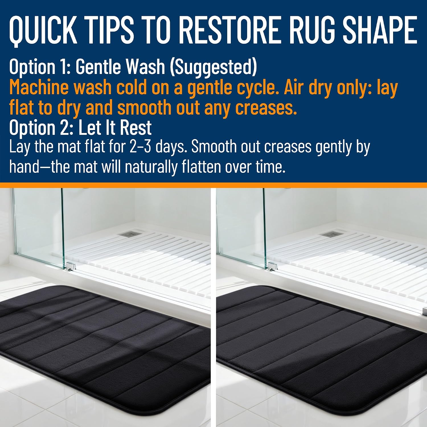 Soft Memory Foam Bath Mat 16x24 Inch, Black Absorbent Bathroom Floor Rug For Shower, Tub, Vanity And Home photo 4